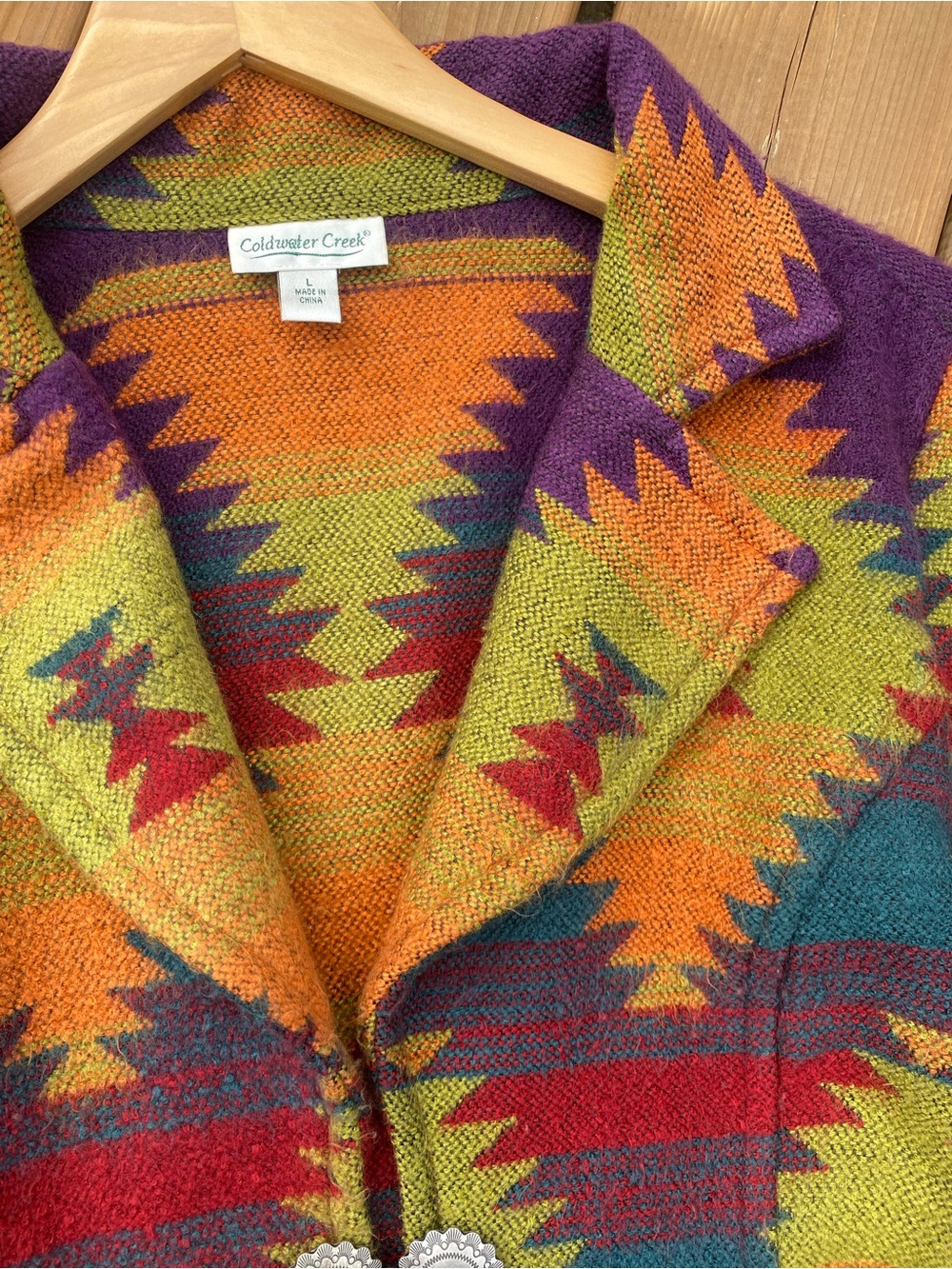 COLDWATER CREEK southwestern aztec print sweater blazer jacket size large - Picture 7 of 14